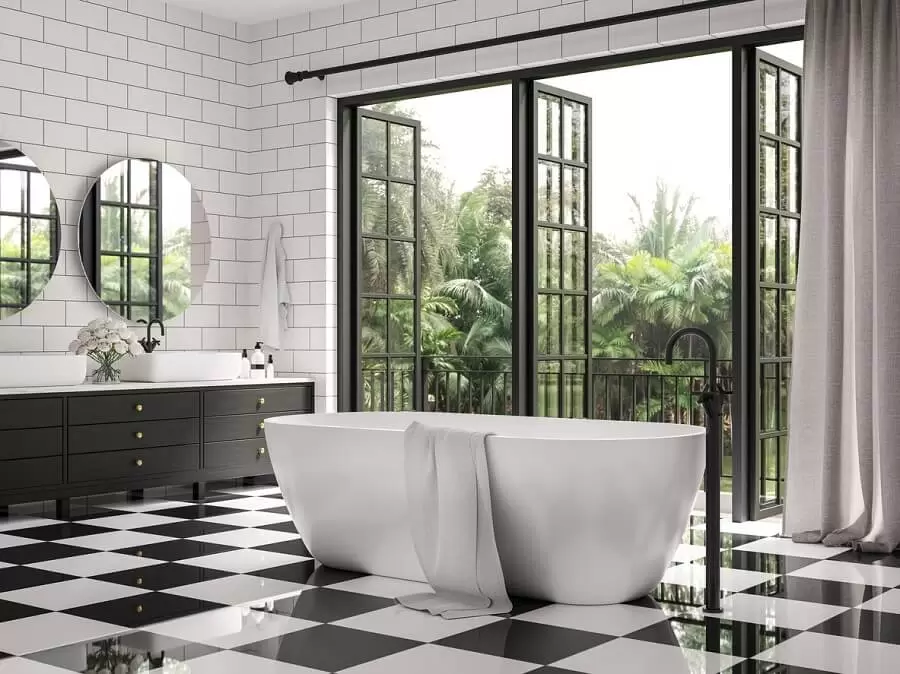 exquisite black and white master bathroom with balcony.2112271359107
