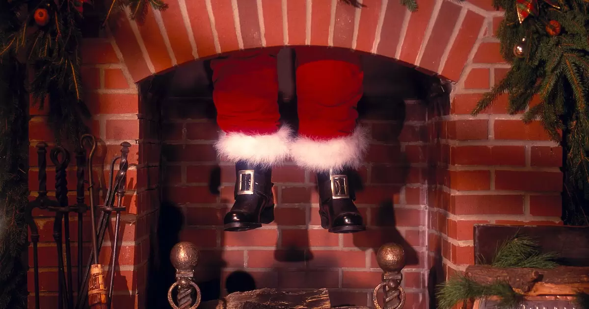 Santa Coming Down Fireplace
